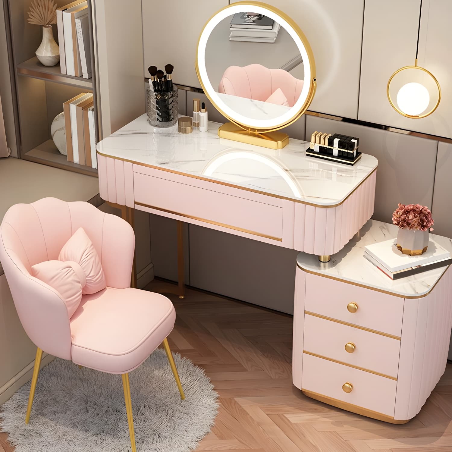 Contemporary Make-up Vanity with White Wooden Top for Bedroom - image 4