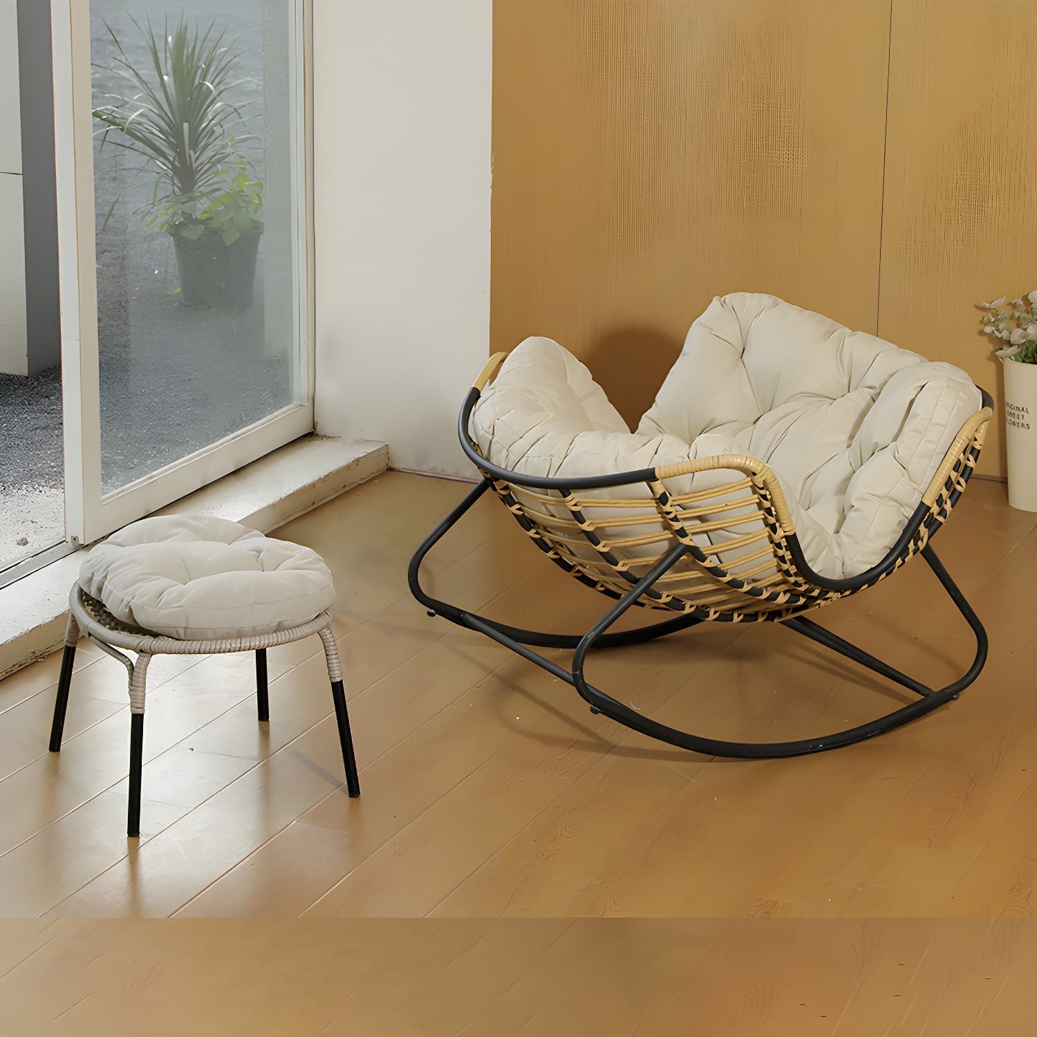 Modern Metal Upholstered Rocking Chair with Removable Back Cushion - Perfect Addition to Your Porch - image 10