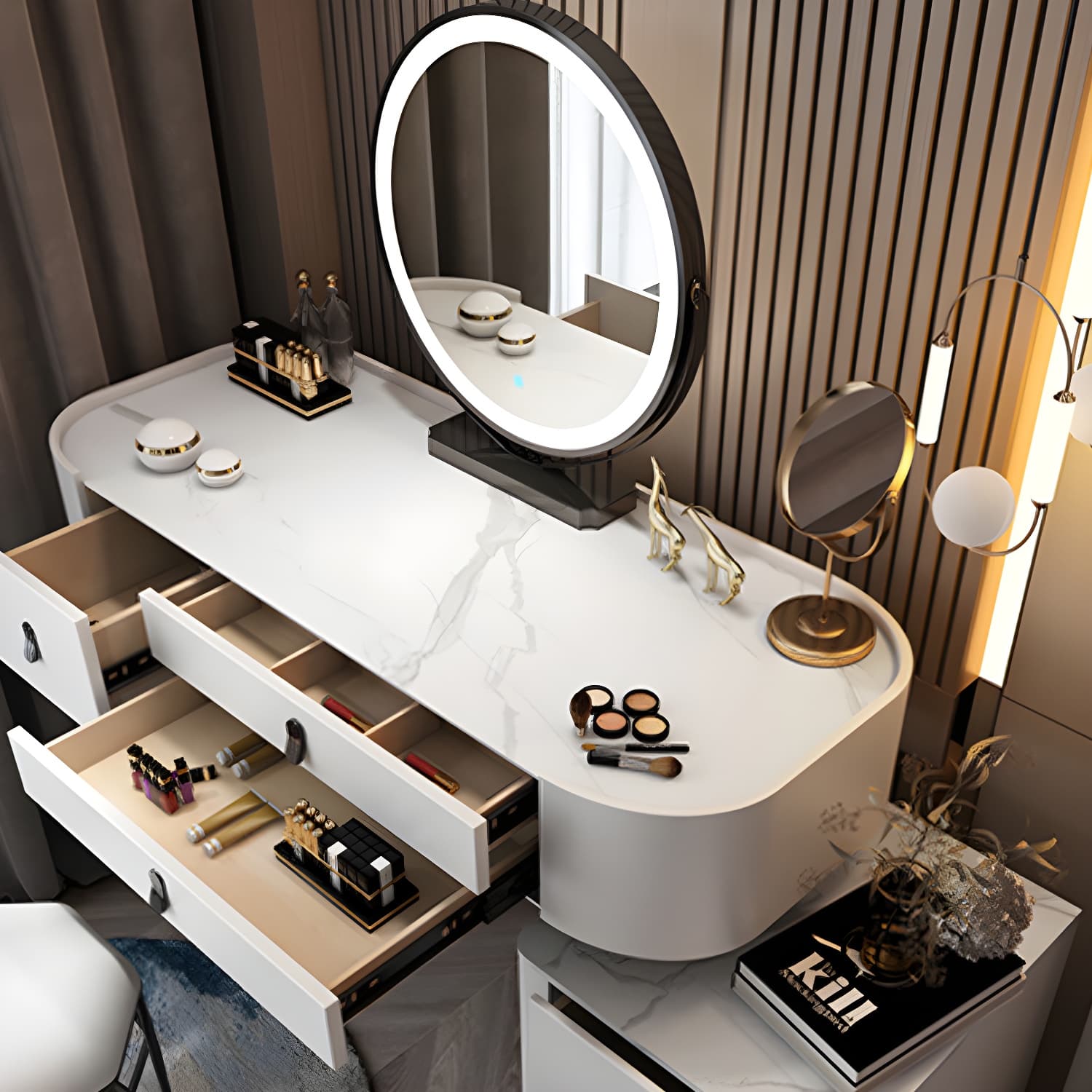 Glass/Stone Make-up Vanity Modern Vanity Dressing Table with Storage Drawers - image 10