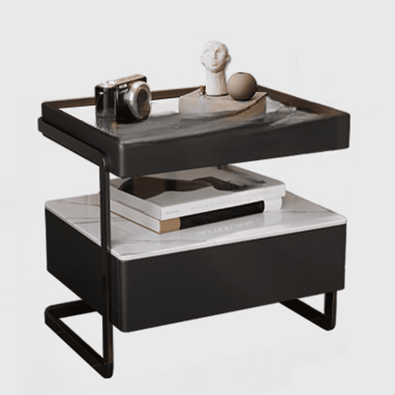 Modish Open Nightstand with 1 Drawer and Stone Countertop