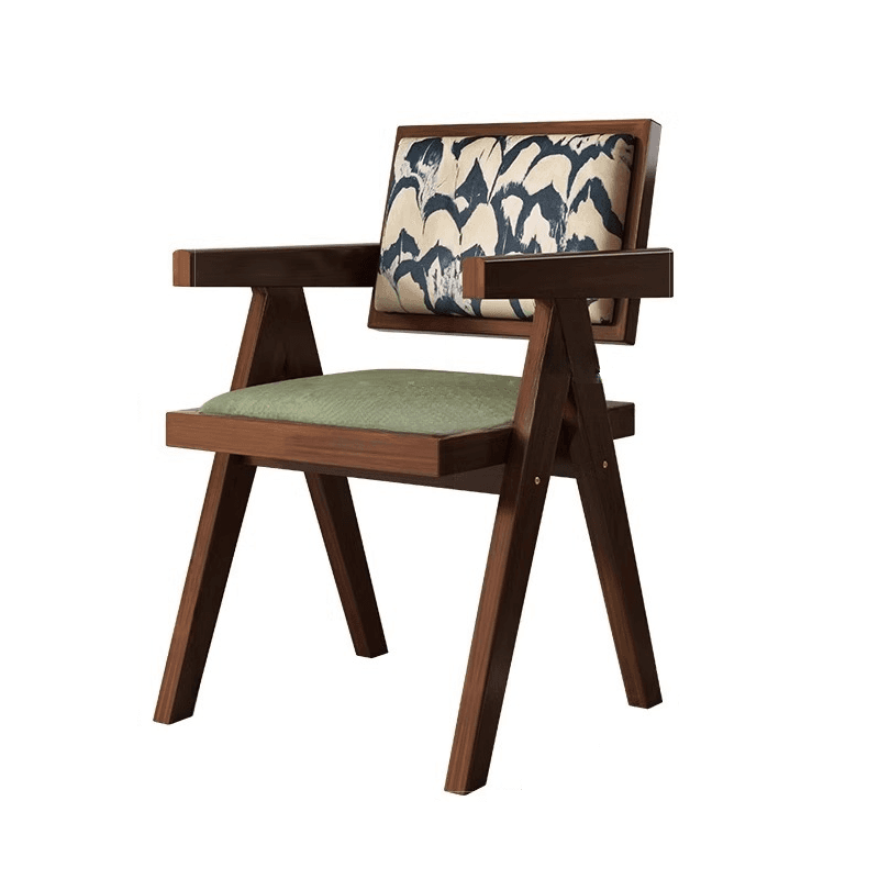 Modish Arm Chair with Ventilated Back, Padded Upholstery, Arms, and Natural Wood Legs - image 5
