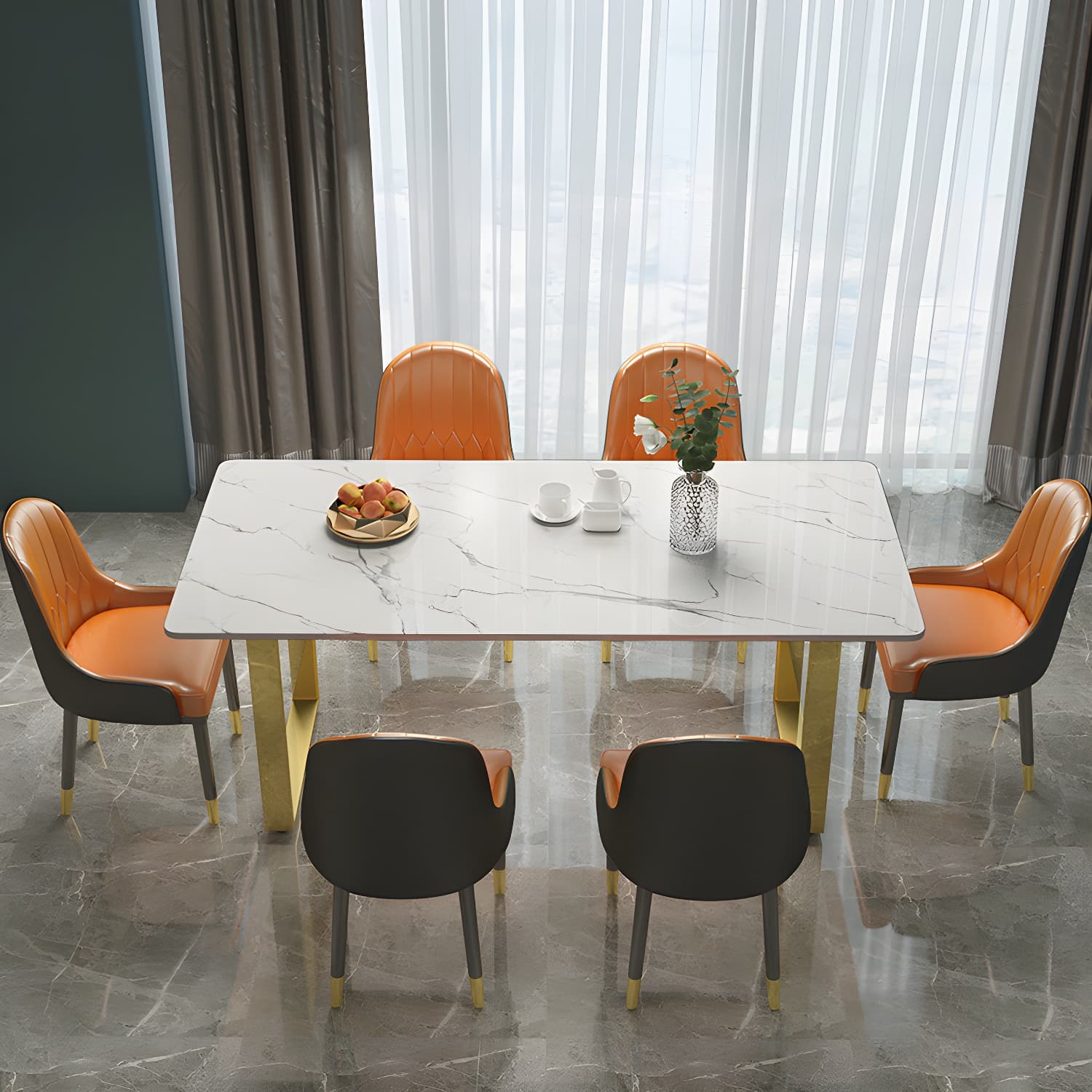 Marble Top Dining Table Modern Rectangle Dining Table with Sled Base - image 3