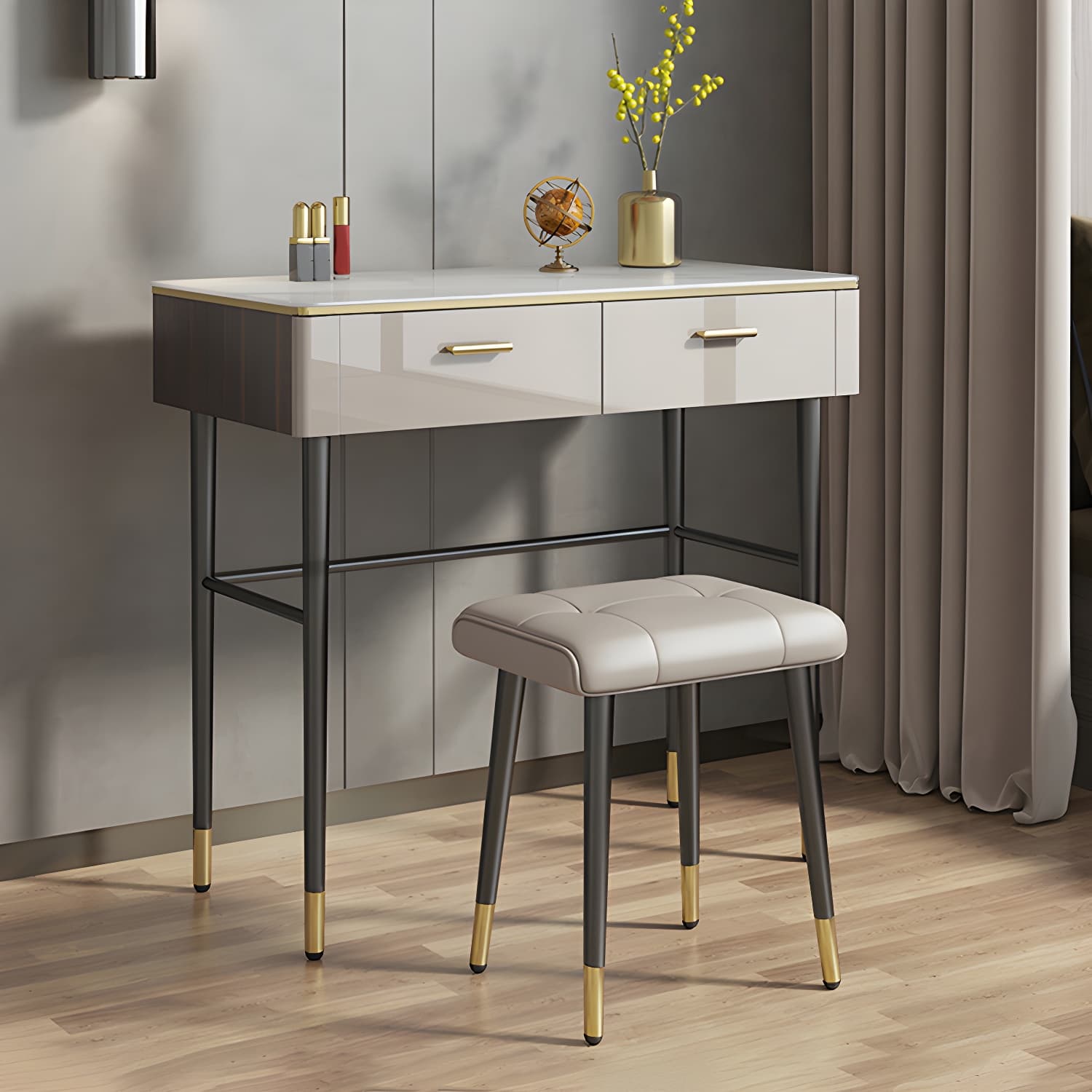 Modern Slate Top Vanity Makeup Table Set Grey Makeup Vanity Desk Table - image 14