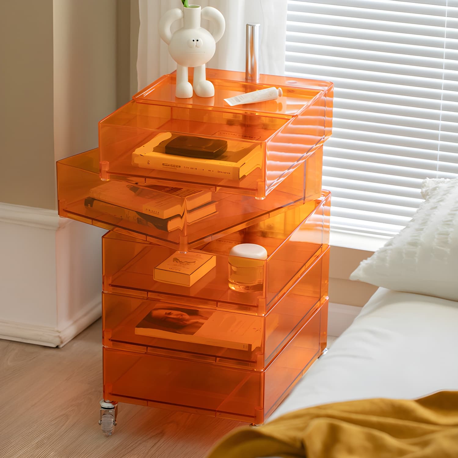 Plastic Nightstand Or End Table 28" Tall Nightstand with Drawers and Wheel - image 7