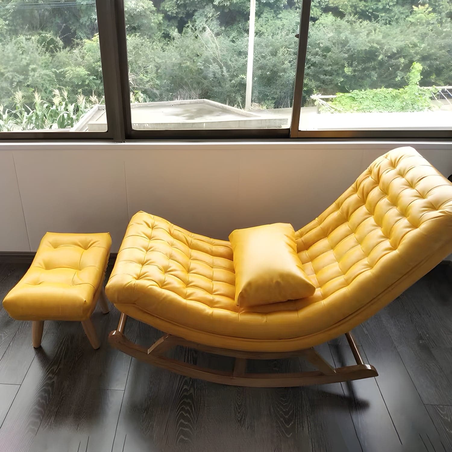 Indoor Leisure Chaise Chair Modern Wooden Upholstered Rocking Chair - image 11