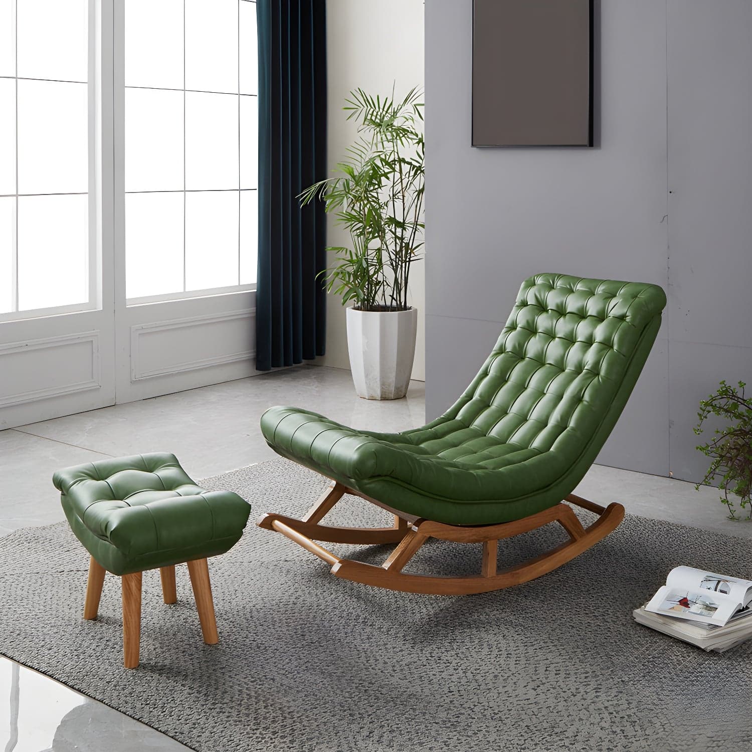 Indoor Leisure Chaise Chair Modern Wooden Upholstered Rocking Chair - image 5