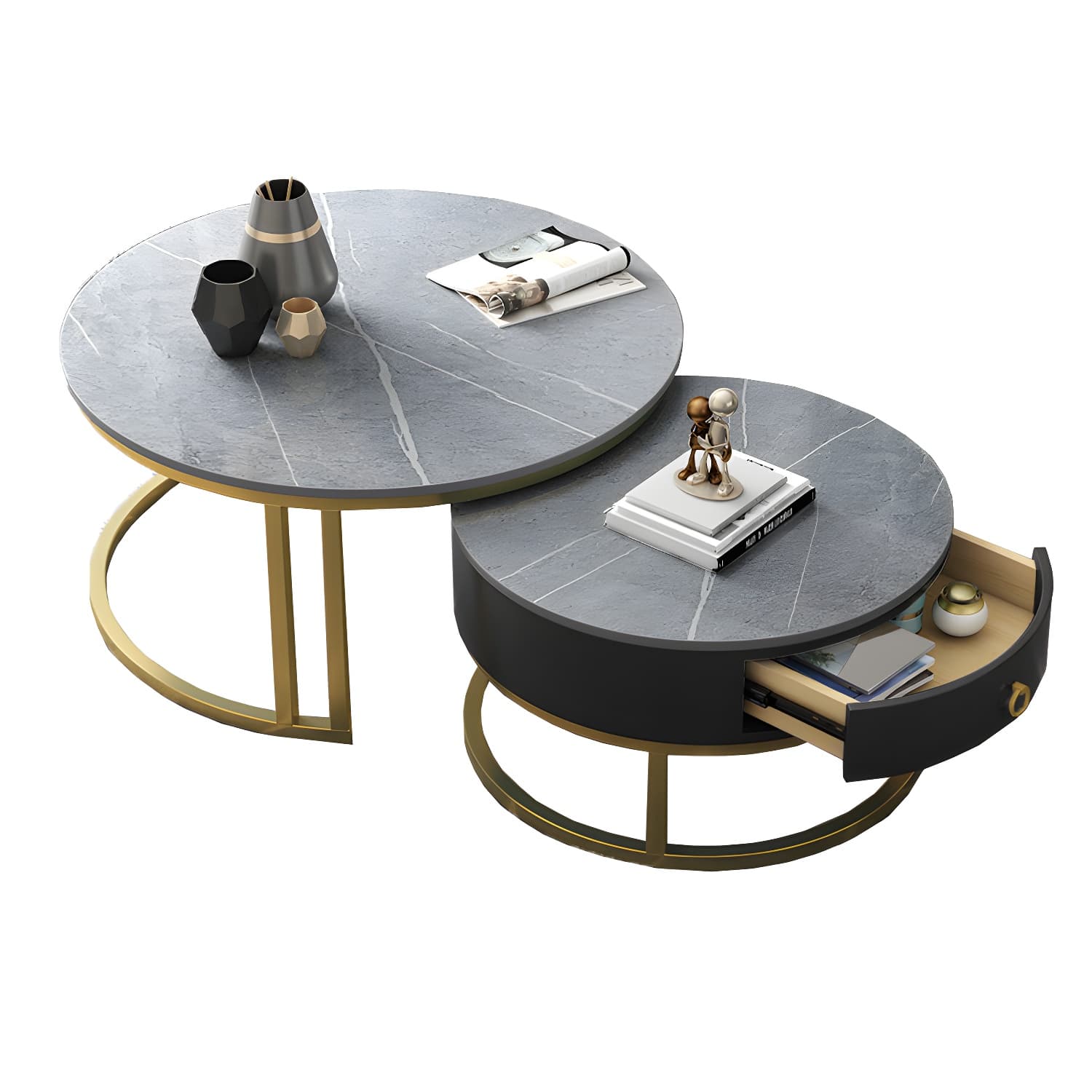 Contemporary Nesting Coffee Table Set Stone Frame Coffee Table Set - image 13
