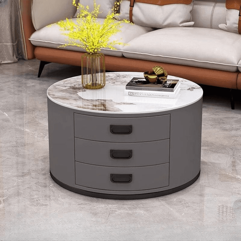 Modern Single Sintered Stone Drum Accent Table with Gray/Chalk Rounded Top and 3 Drawers - image 4