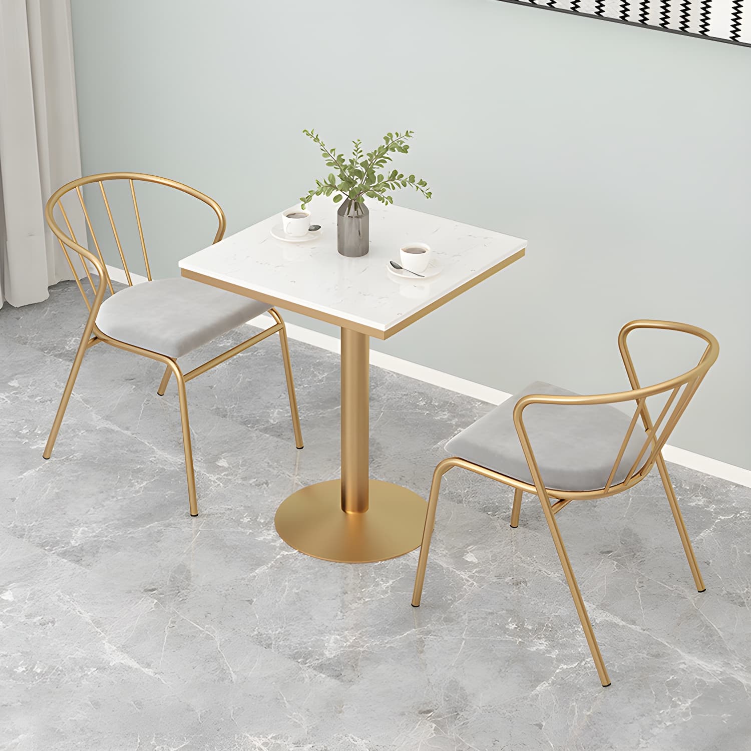Metal Traditional Luxury Round Table White Stone Top Table with Pedestal Base - image 13