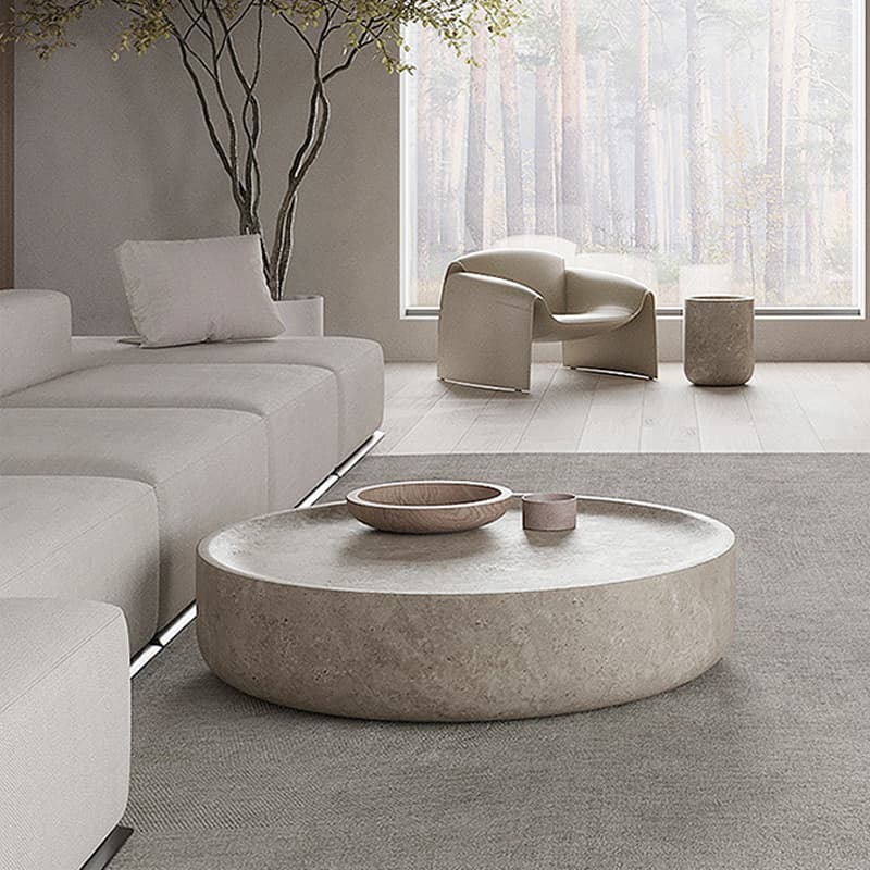 Contemporary Coffee Table Wood Ball Travertine Top Pallet Table Foyer - image 8
