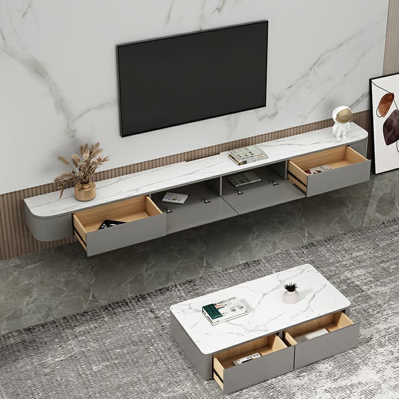Elegant Rubberwood TV Stand with Floating Mount, Cable Management, and Soft Close Drawers - image 12