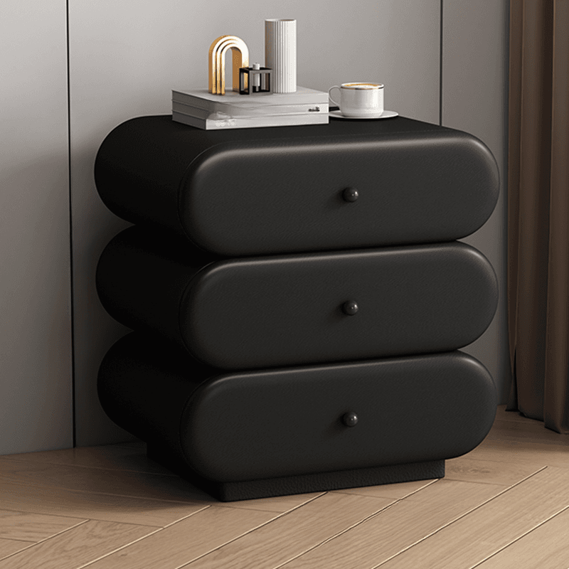 Old School 3-Tier Pleather Countertop Drawer Storage Nightstand