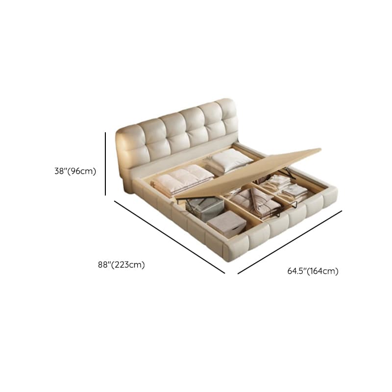 Beige Solid Color Storage Bed with 3 Storage Boxes, Pine Wood Frame, and Button-tufted Design for Living Room - image 11