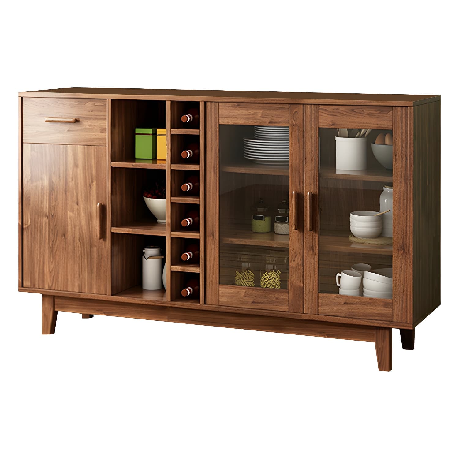 Modern Brown Wood Buffet Sideboard with Glass Doors and Drawers - image 10
