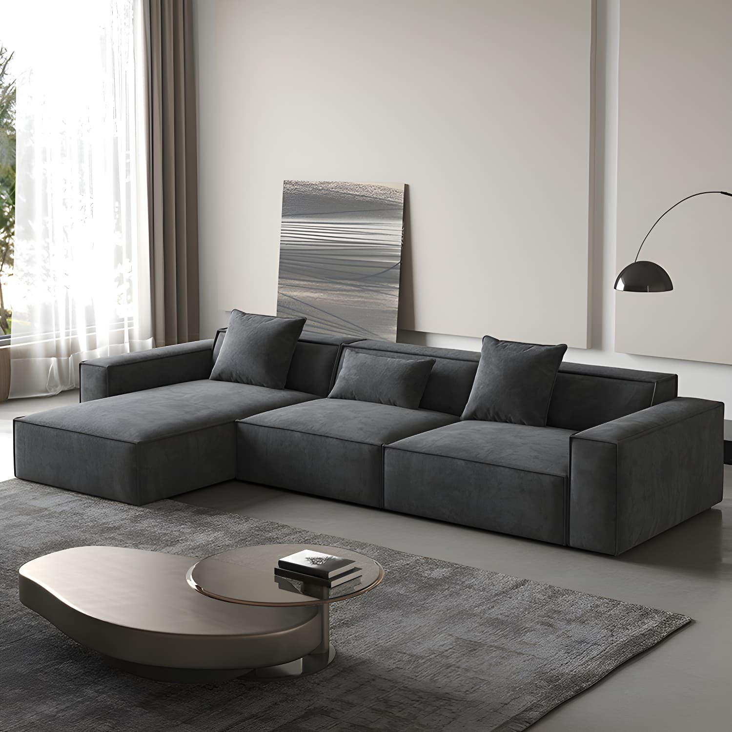 Modern Gray Square Arm Sectional Sofa Upholstered in Polyester Blend - image 3