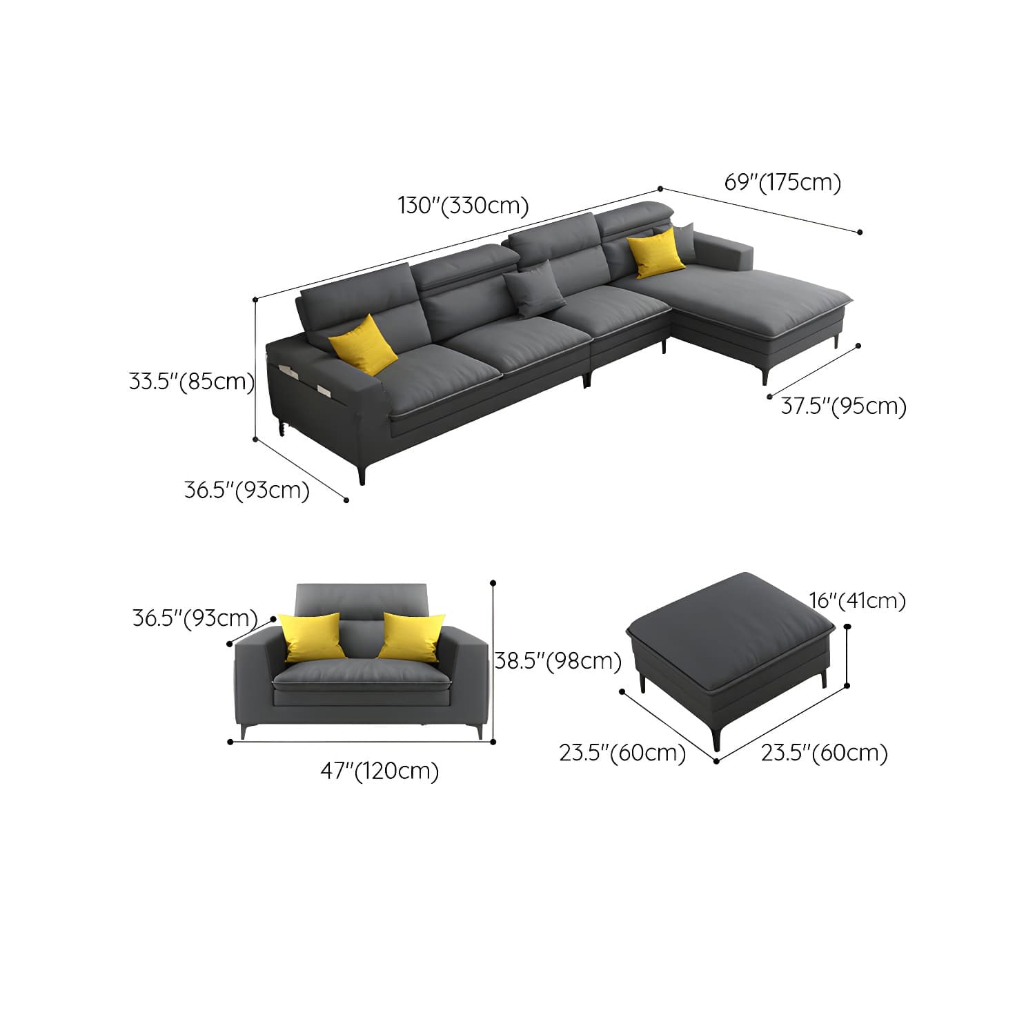 Modern Wood Frame Stationary Sectional Sofa with Black Legs and Storage in Cotton Blend Upholstery - image 22