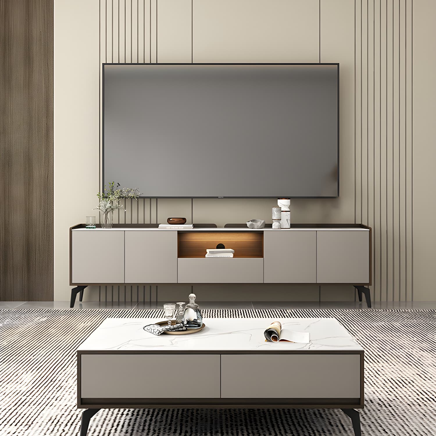 Stone Media Console TV Stand Modern TV Stand Console with Drawer - image 10