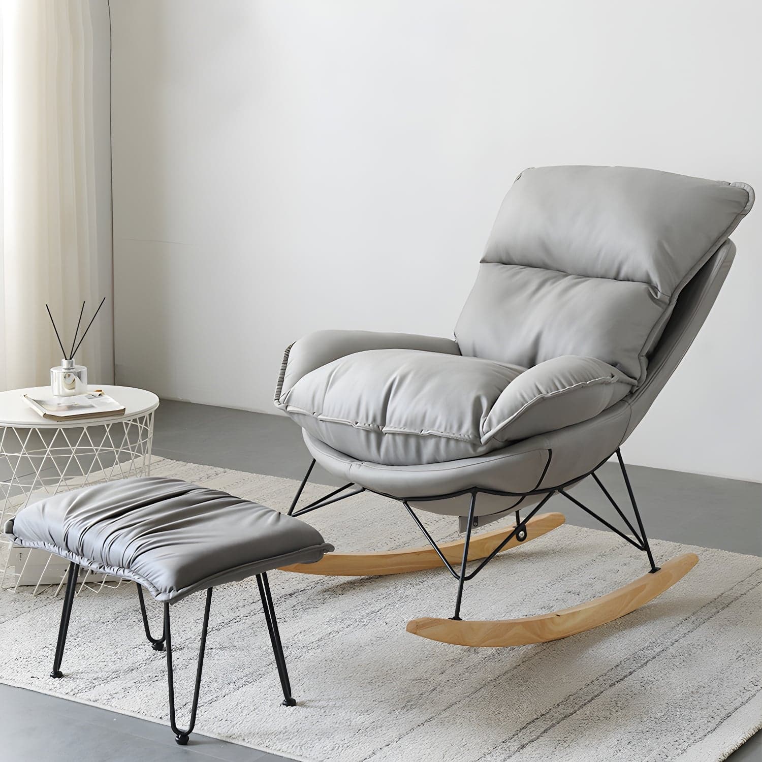 Contemporary Nursery Rocking Chair Indoor Sofa Rocking Chair with Ottoman and Cushion - image 3