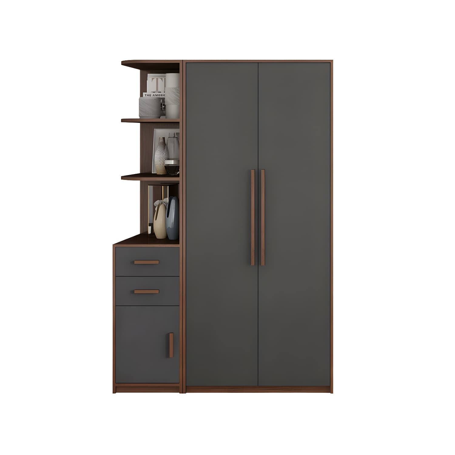 Traditional Wood Wardrobe Armoire with Drawers, Shelves, and Clothing Rod