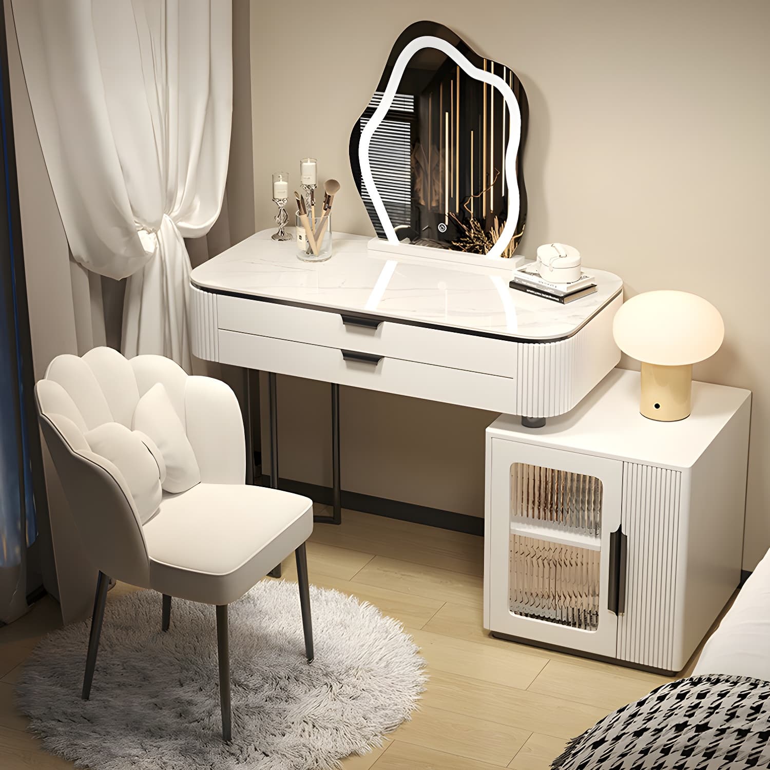 Contemporary Stone Top Vanity Table Set with Mirror and Stool Glam Slate Dressing Table - image 9