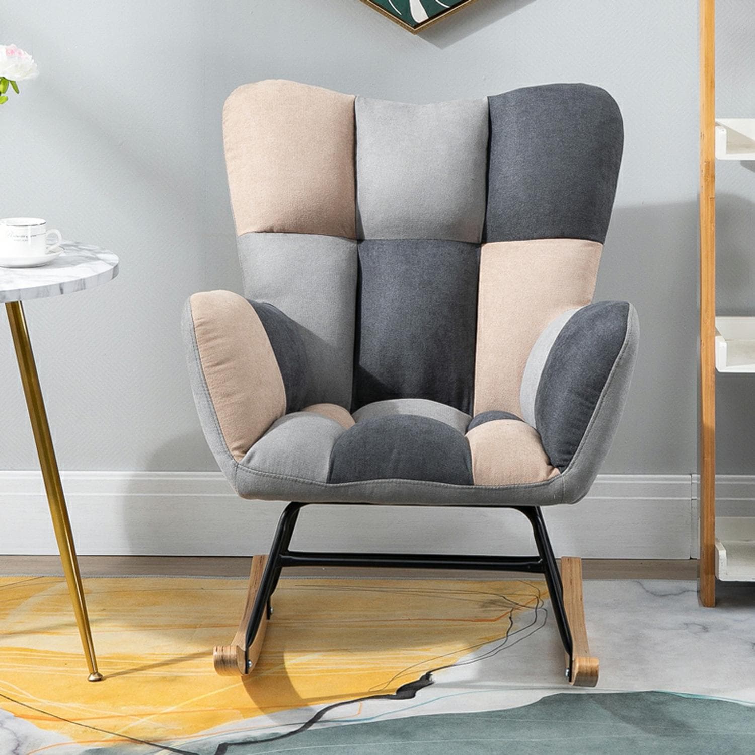Stylish Modern Upholstered Rocking Chair with Tufted Design and Wood Legs - Support Up to 398 lbs - image 11
