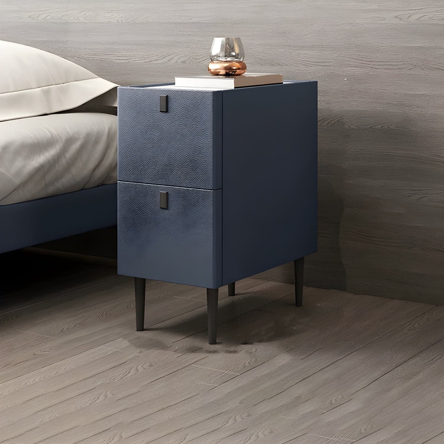 Modern Style Leather Polychromatic Choice of Black Cabinet Leg Nightstand - image 6