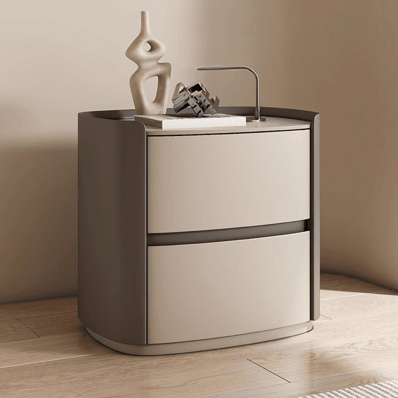 Art Deco Drawer Storage Nightstand with 2 Drawers and Artificial Leather Countertop - image 4