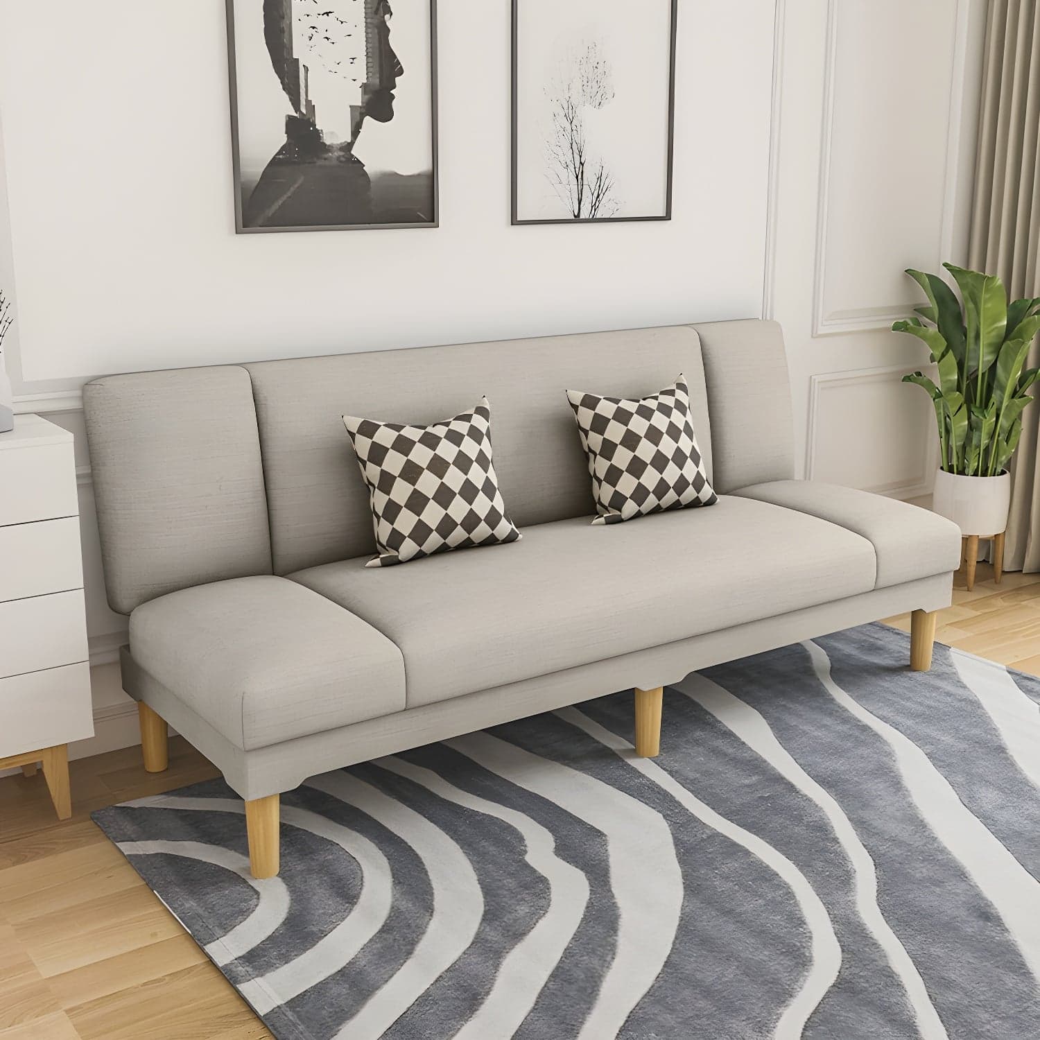 Scandinavian Armless Sleeper Sofa, Light Wood, Foam Filling, Includes Pillows - image 10