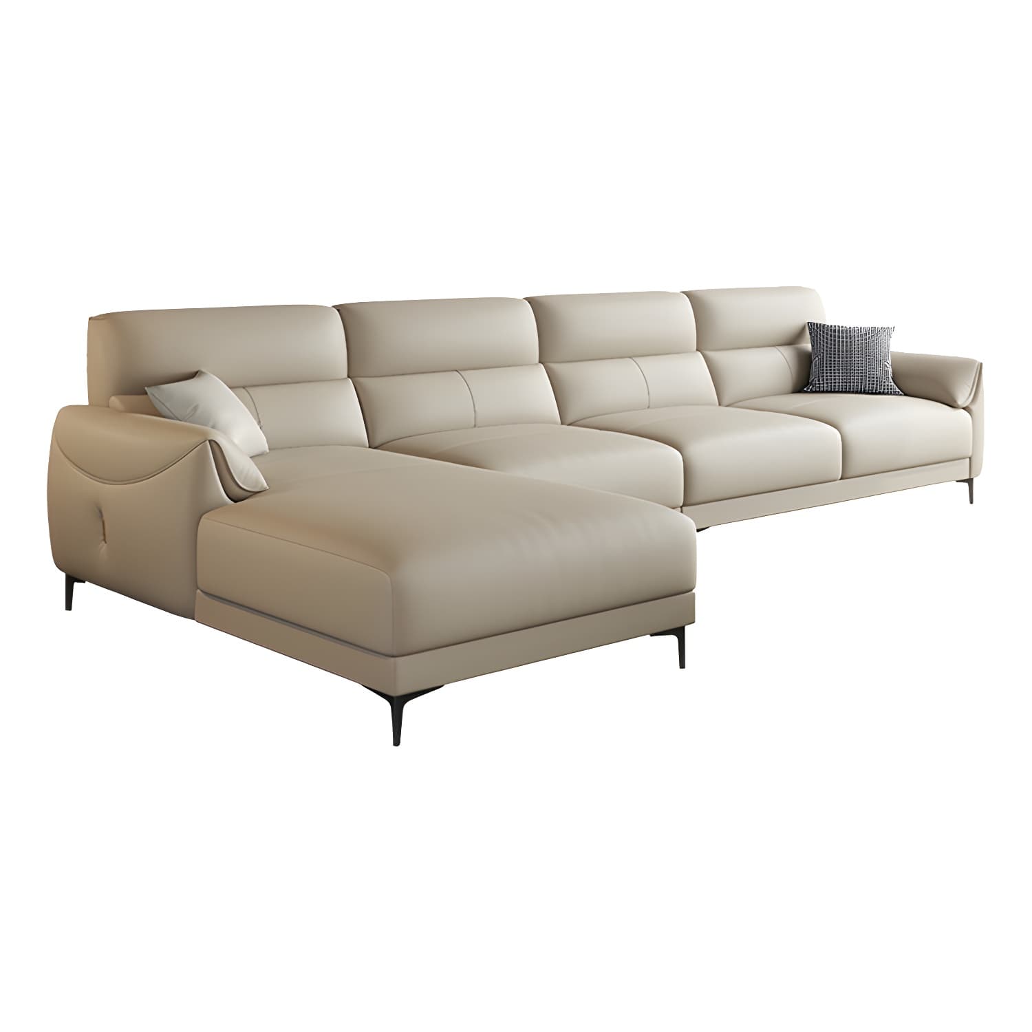 Modern Beige Leather Stationary Sectional Sofa with Pine Wood Frame - image 5