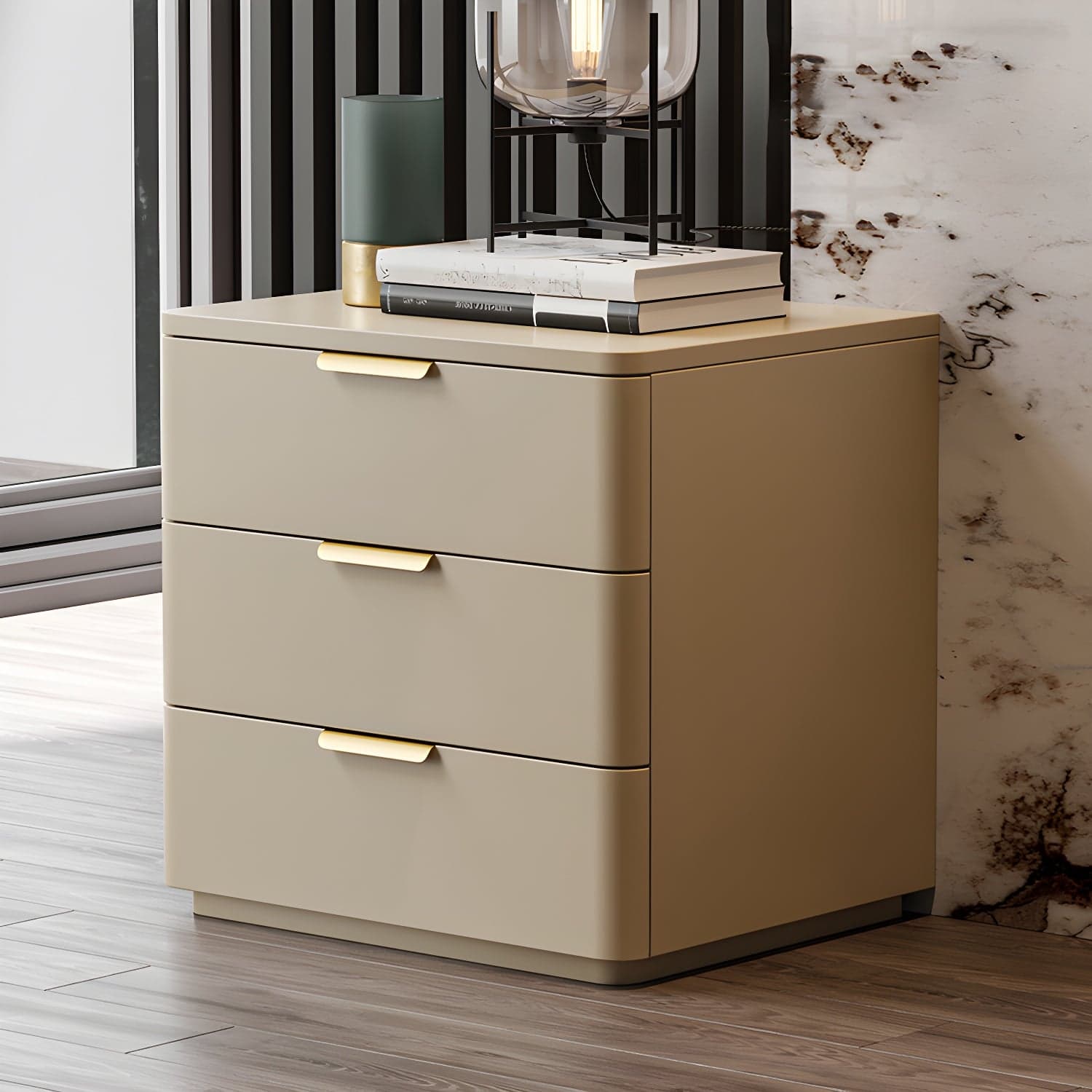 Contemporary Accent Table Nightstand Leather Nightstand with 3 Drawers - image 3