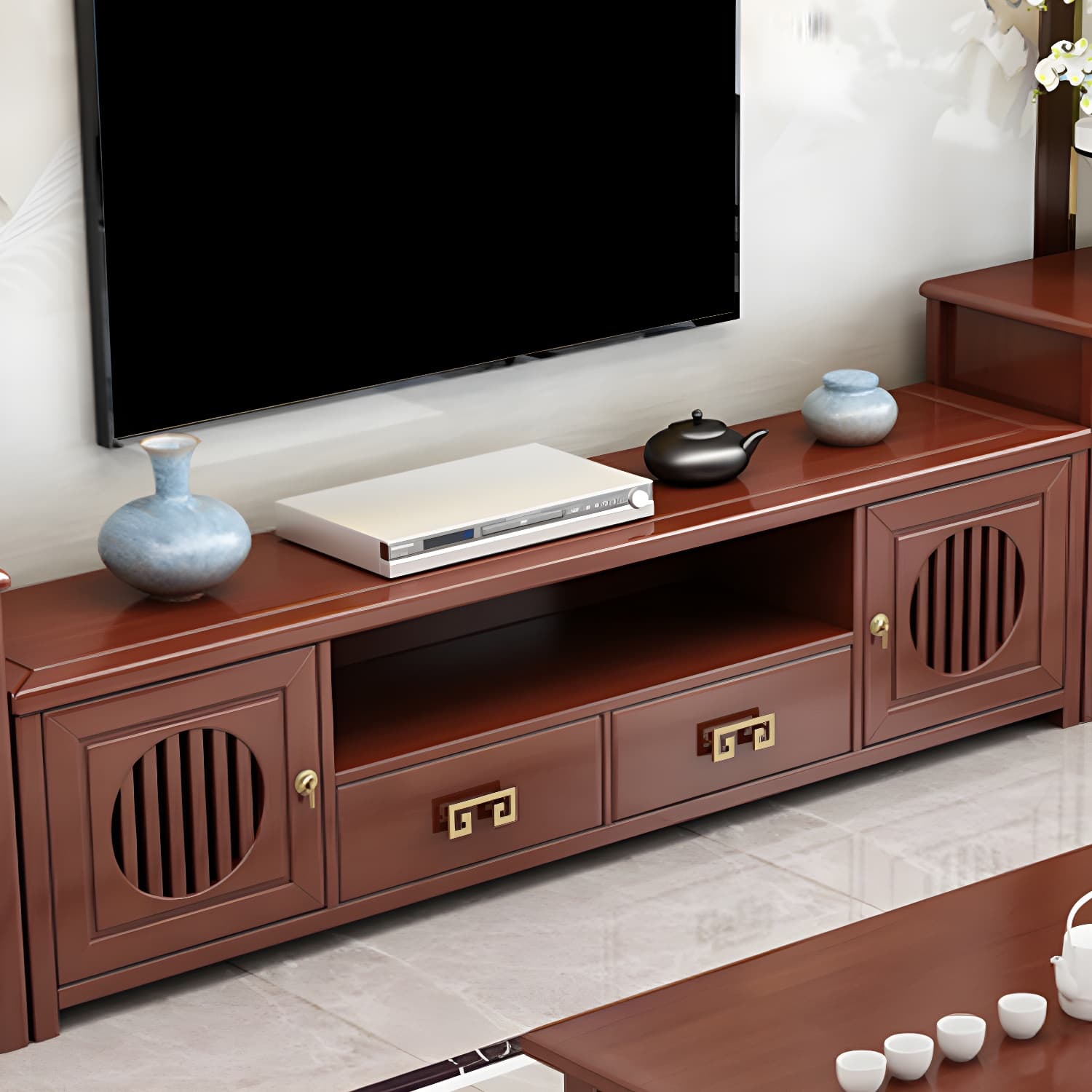 Solid Wood TV Cabinet Traditional Style Household Simple Open TV Stand Console - image 11