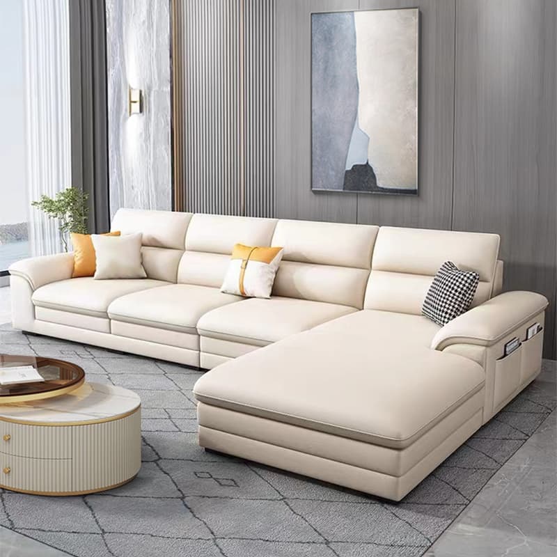 Modern Wood Frame White Sectional Sofa with Cushion Back and Storage Included - image 4