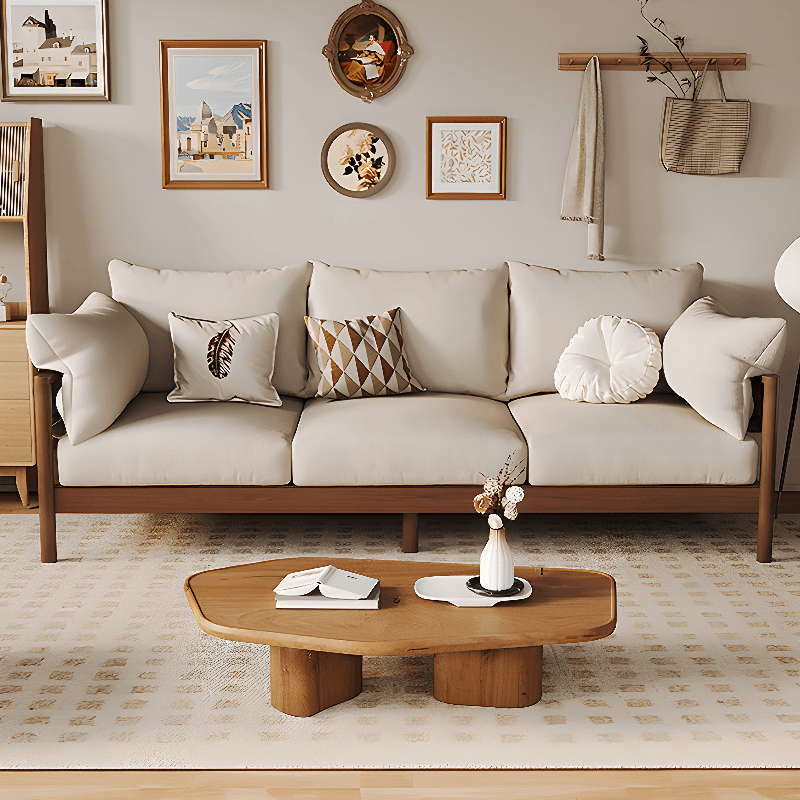 Contemporary Modern Solid Color Stain Resistant Standard Sofa in Light Gray/Off-White/Amber Color with Armrest, Seats 3, and Slipcover - image 7