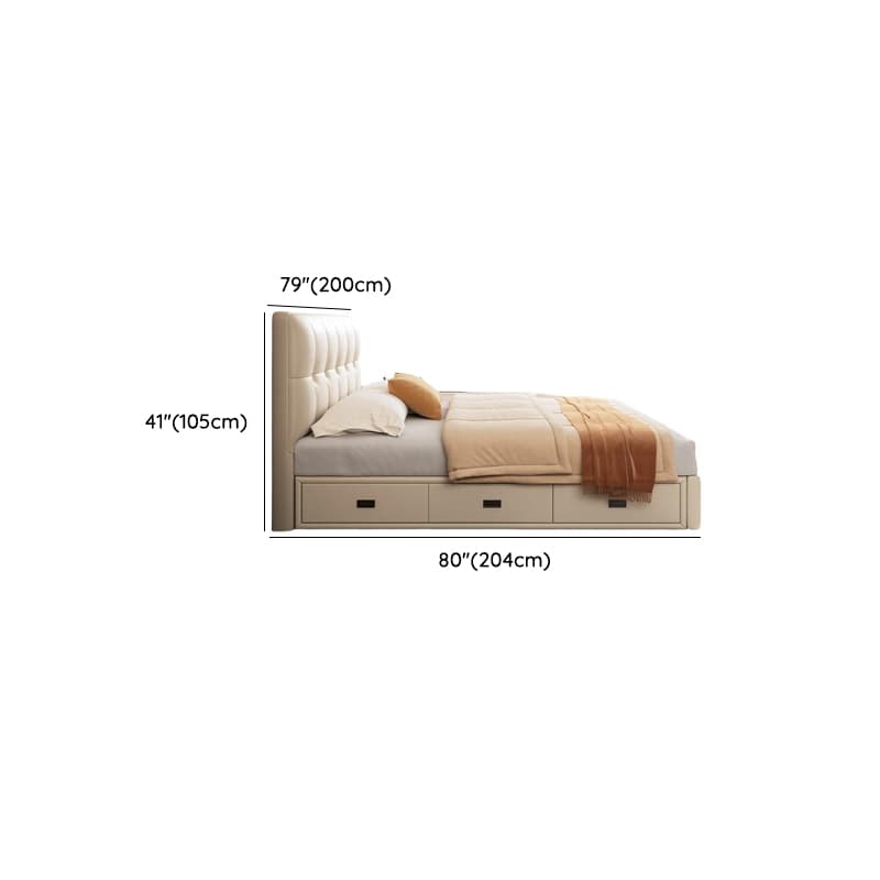 Cream Solid Color Stitch-tufted Storage Platform Bed/Storage Panel Bed with Sponge Filling Headboard Panel, 3 Storage Boxes Included/Not Included - image 21