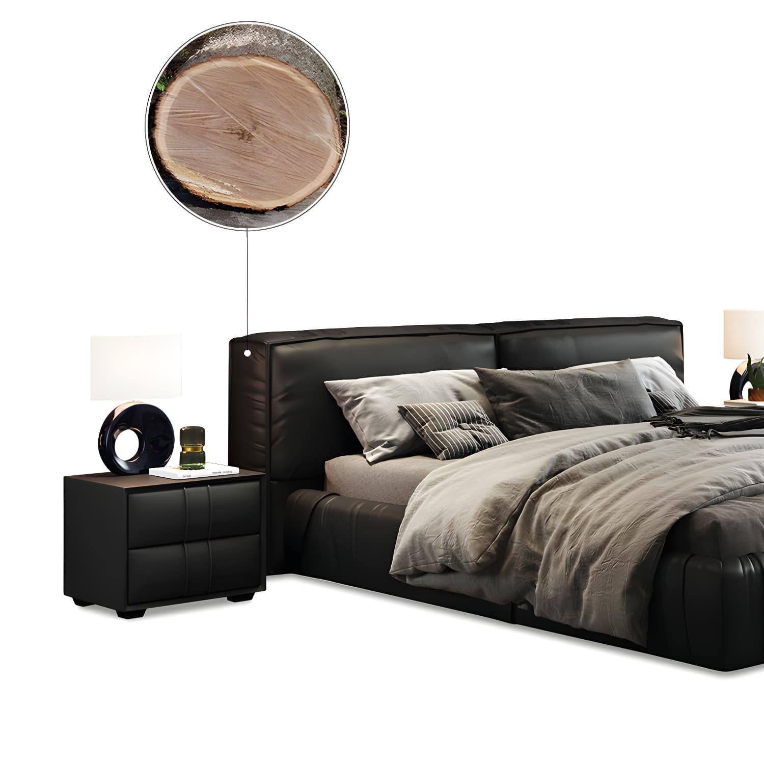 Modern Style Upholstered Solid Wood Headboard Black Leather Bed - image 9