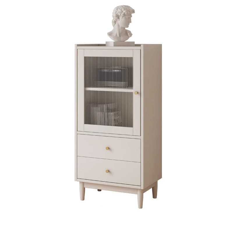 Scandinavian Solid Wood Accent Cabinet with Glass Door, 1 Cabinet and 2 Drawers for Living Room