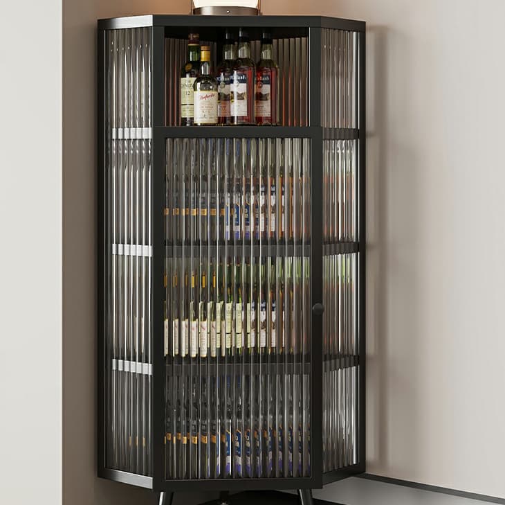 Gold Corner Accent Cabinet with Glass Doors and Metal Shelving - image 7