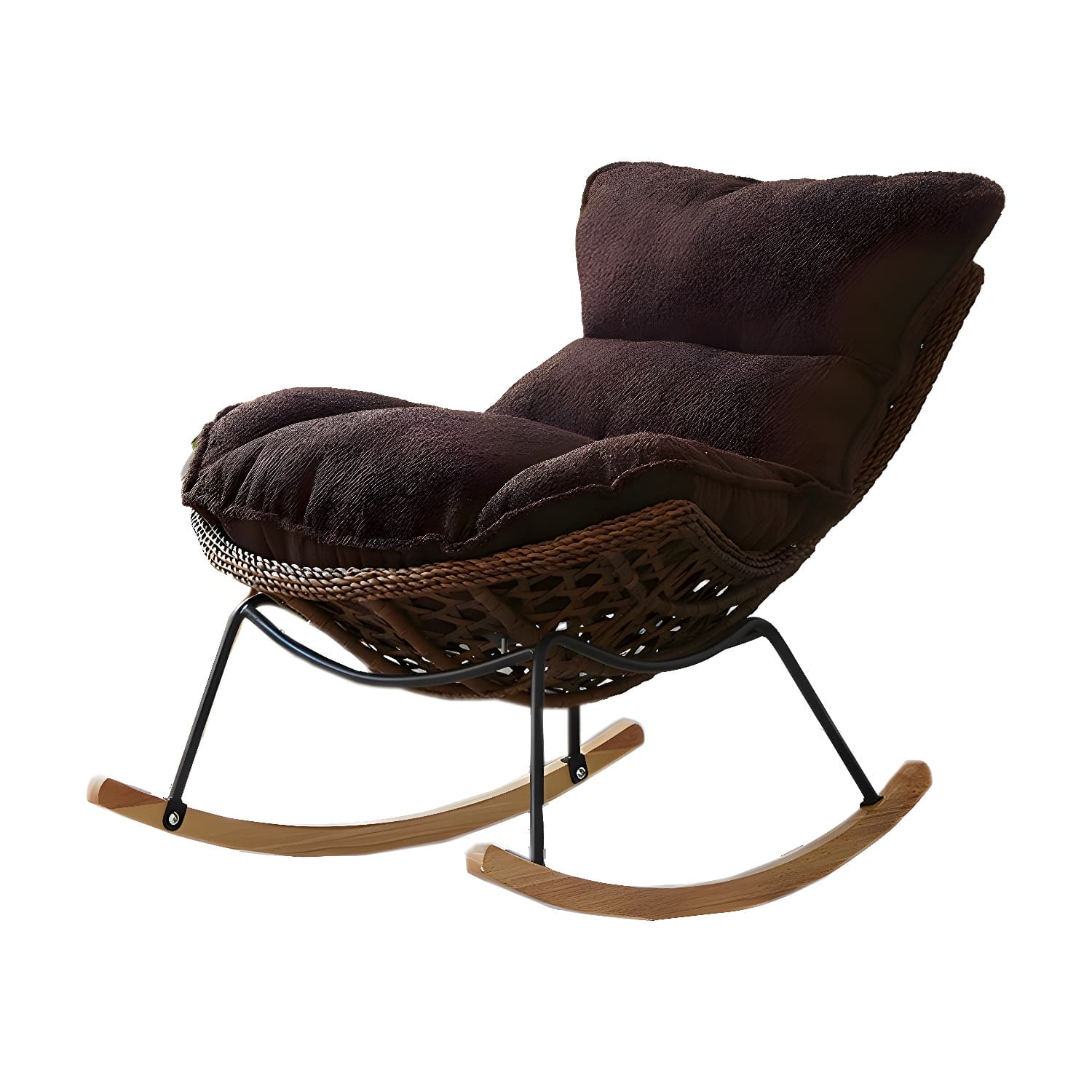 Elegant Walnut Wood Rocking Chair for Modern Living - Upholstered Seating and Stylish Track Arms
