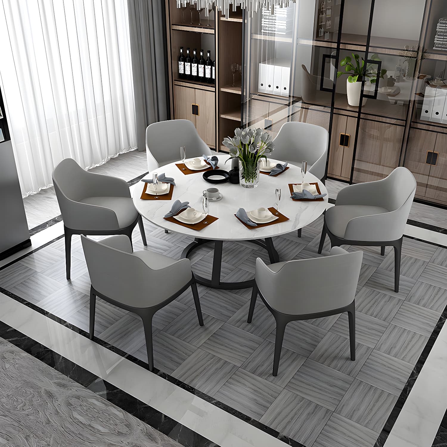 Round Marble Top Dining Table in White Traditional Luxury Dining Table - image 4