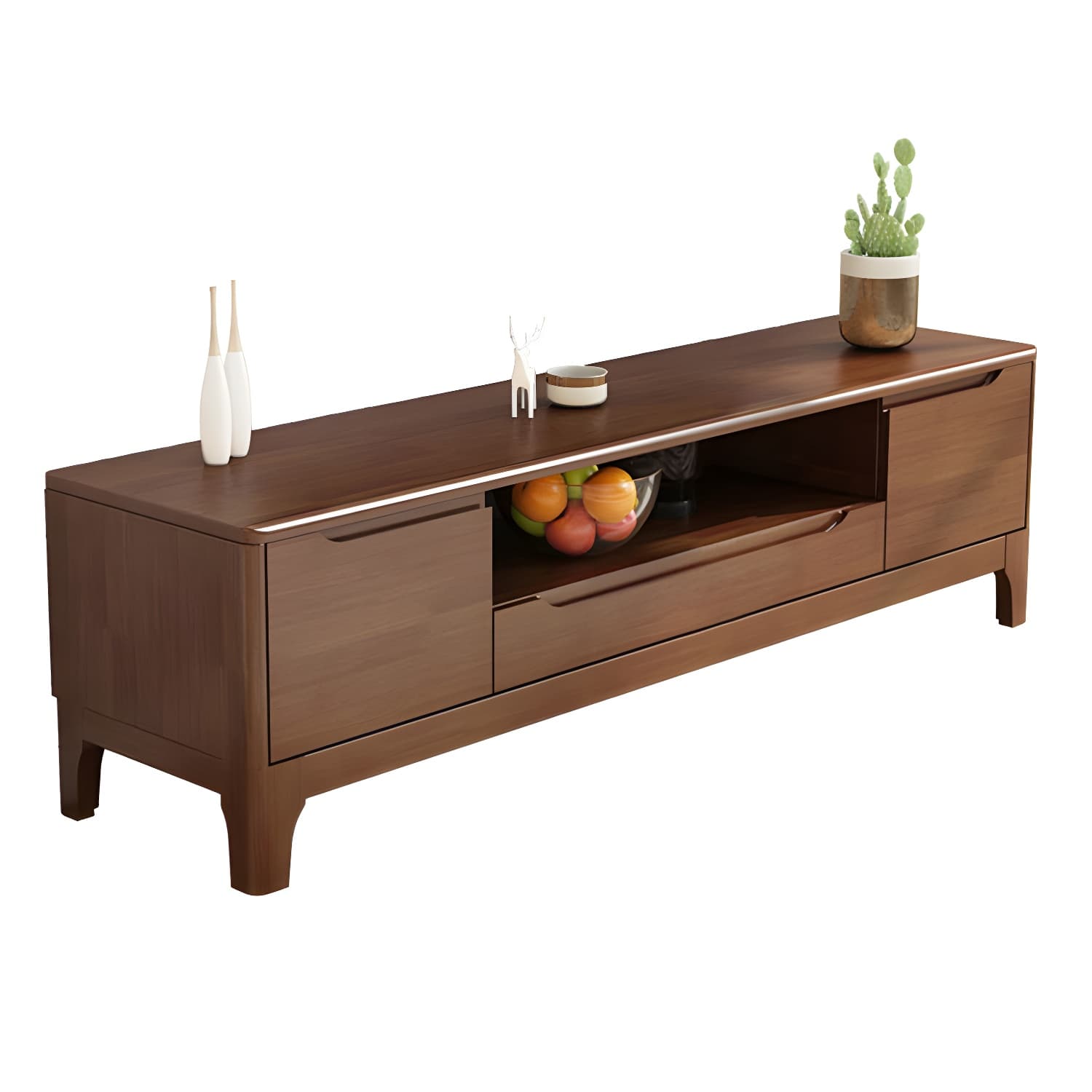 Scandinavian Open Shelf TV Console 2-Cabinet TV Stand with Soft Close Drawers