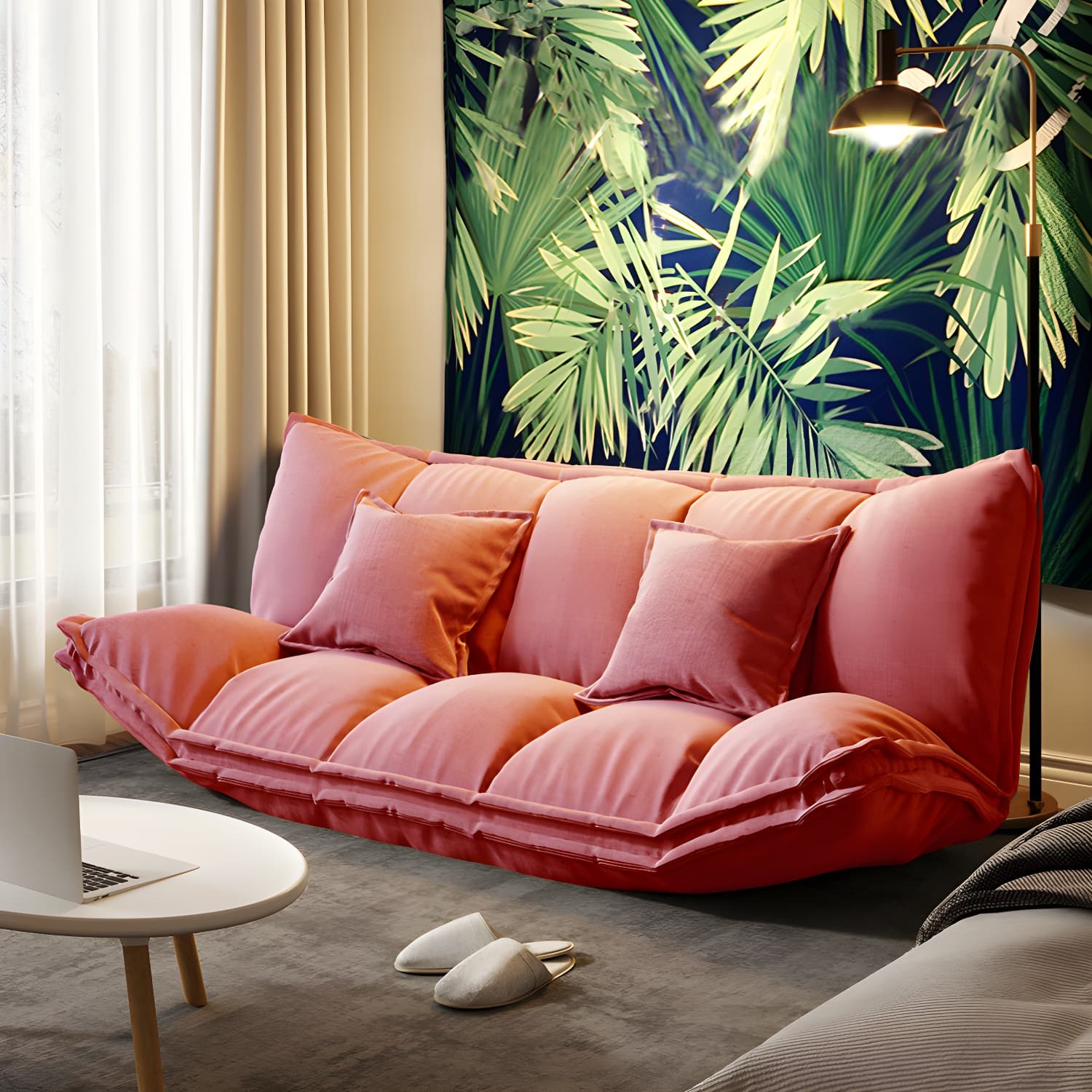 Modern Tight Back Convertible Sleeper Sofa Fabric Armless Solid Color Sofa - image 3