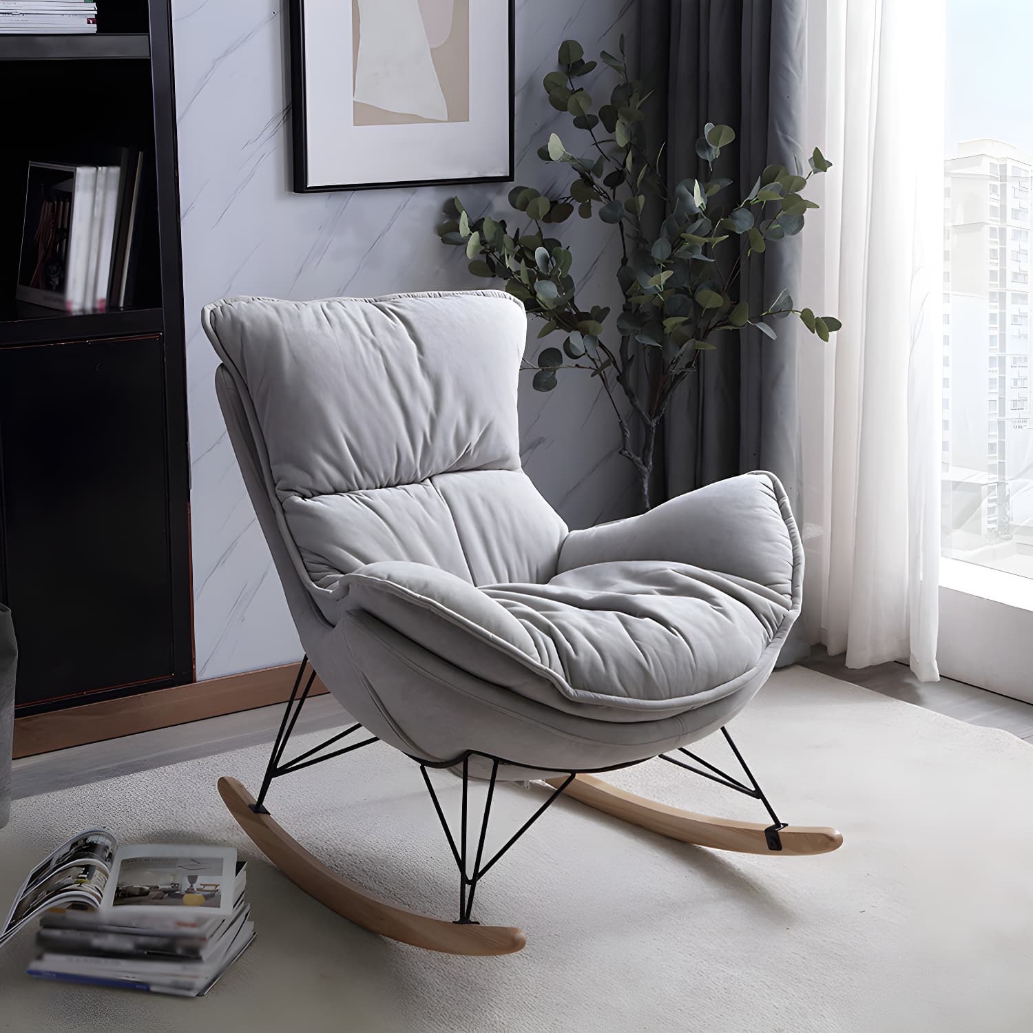 Ergonomic with Ottoman Rocker Chair with Padded Seat Rocking Chair Spindle - image 17