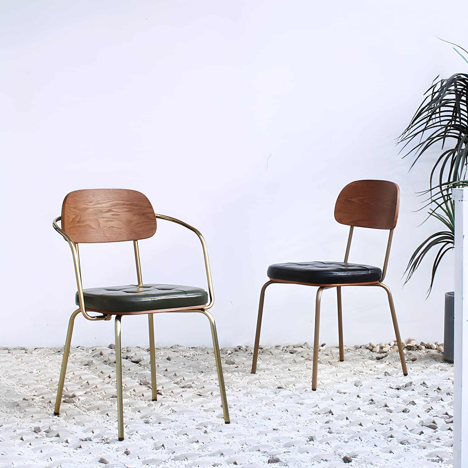 Industrial Style Leather Dining Side Chair Dining Room Open Back Side Chair Set - image 9