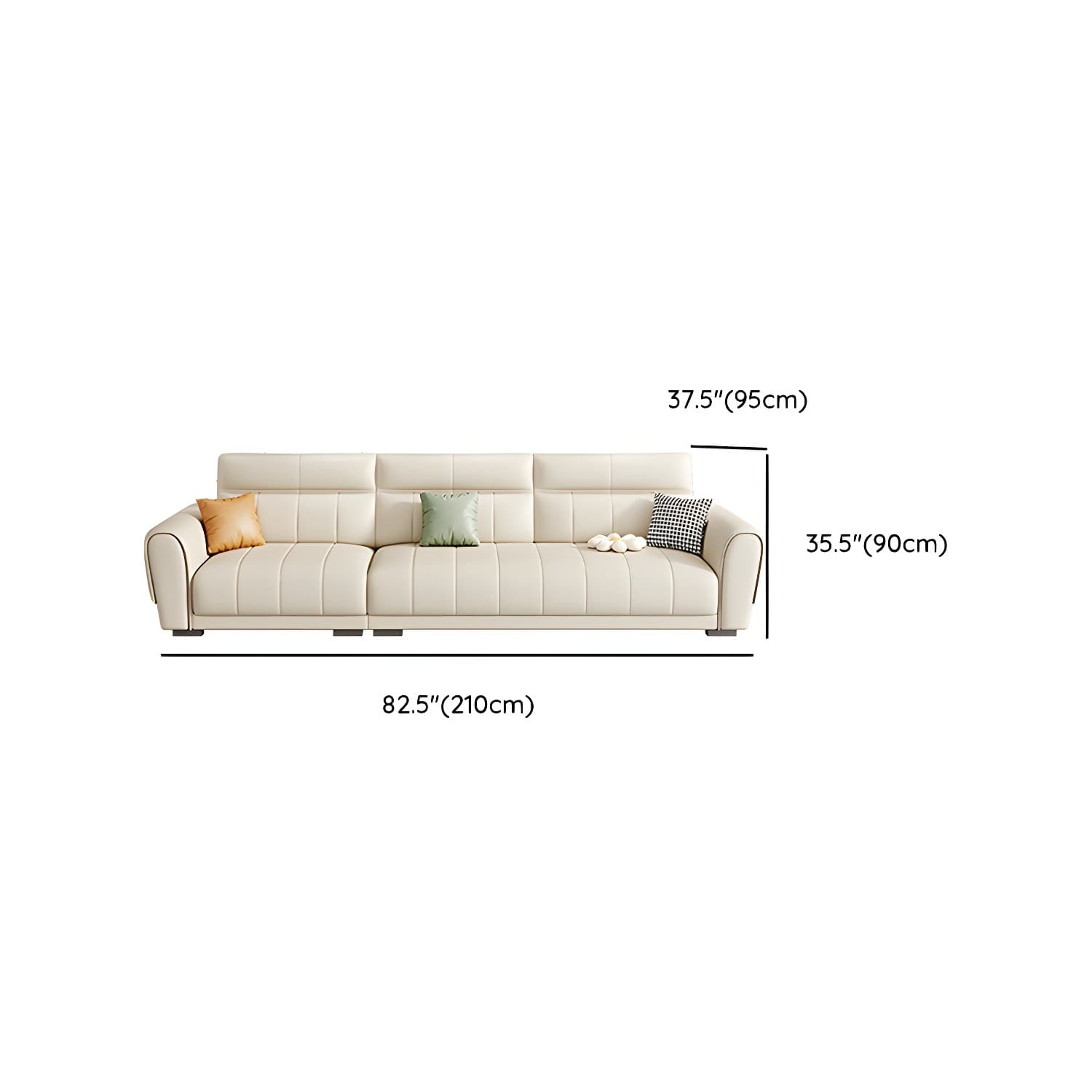 Scandinavian Wood Frame Beige Faux Leather Sectional with Cushion Back - image 16