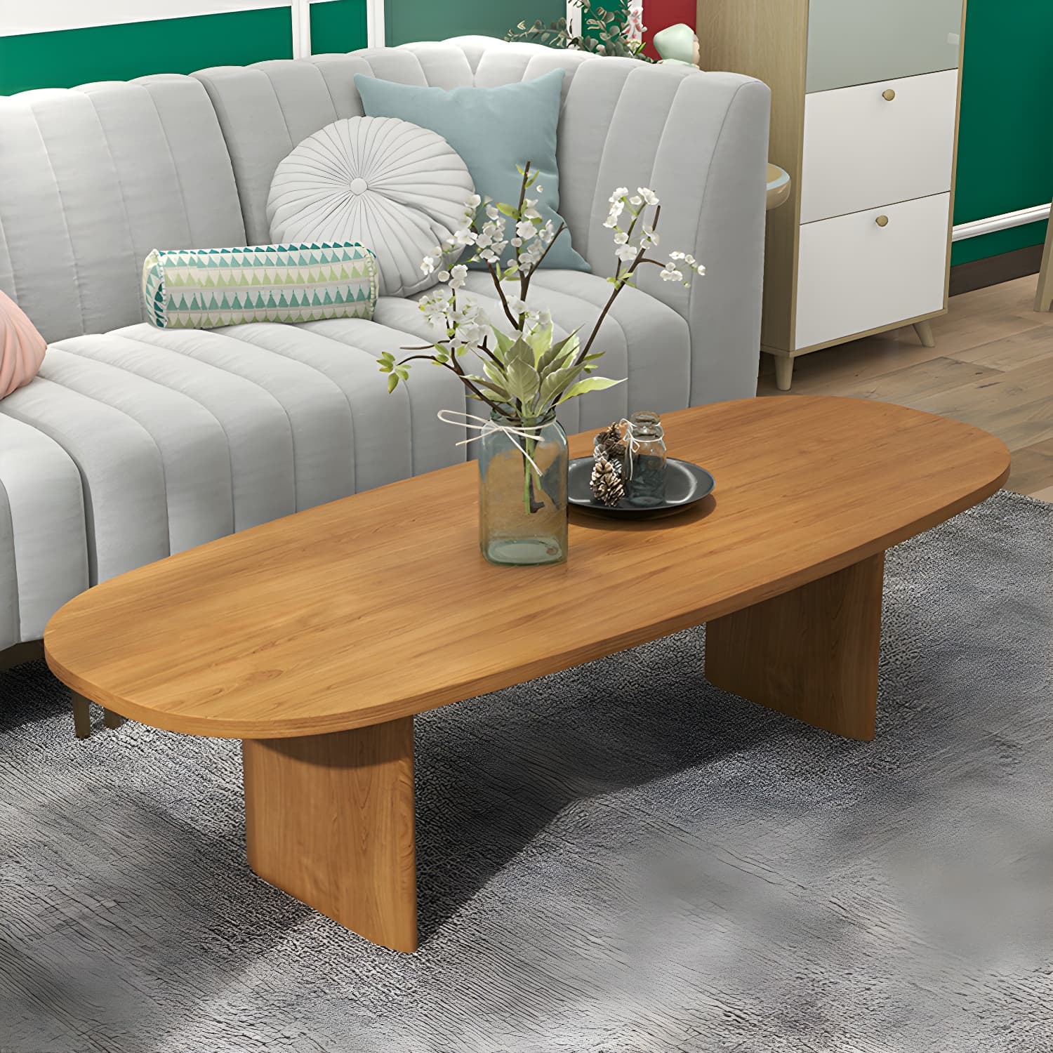 Rectangular Modern Coffee Table with Wood Base - Non-Upholstered - image 14