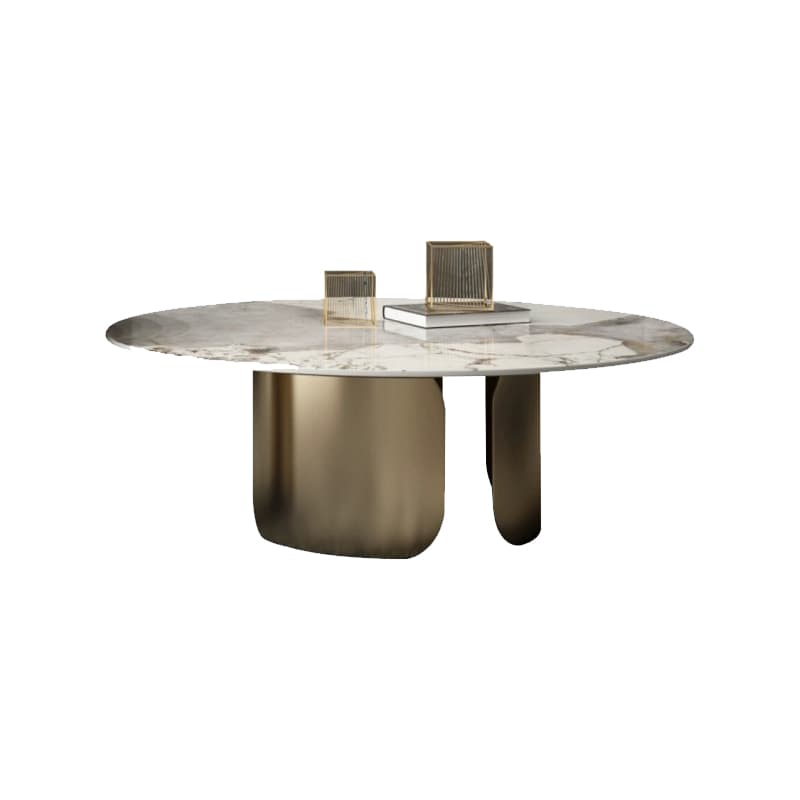 Glam Style Round Coffee Table with Sleek Stone Top and Sturdy Iron Base