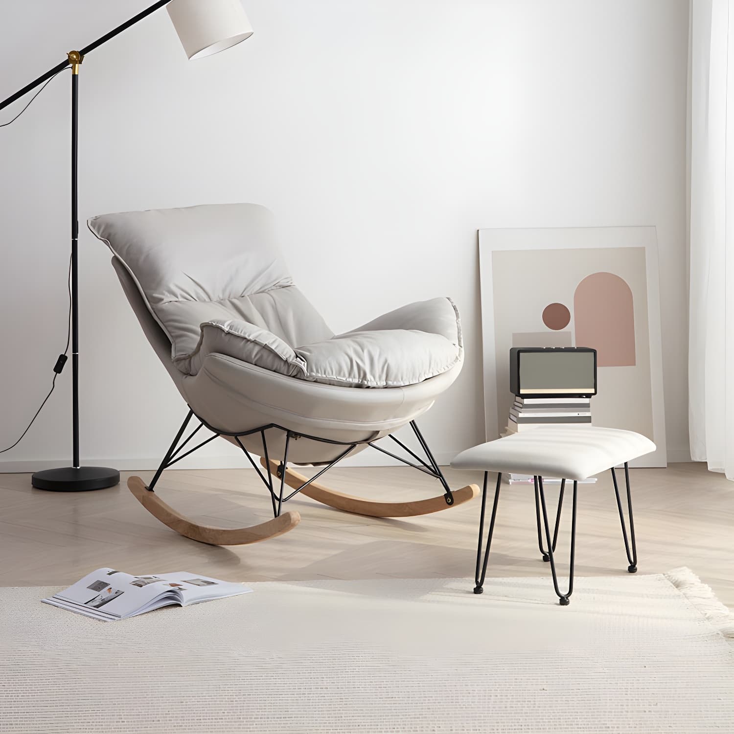 Contemporary Style Nursery Sofa Rocking Chair Indoor Rocking Chair with Ottoman - image 3