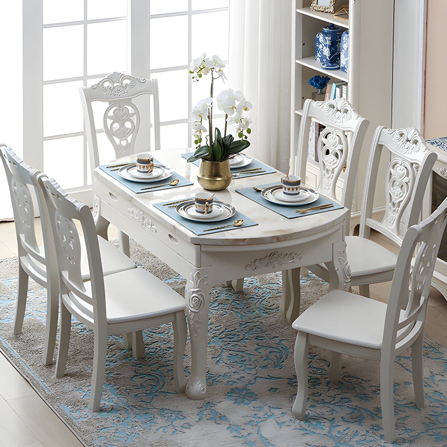 Victorian Dining Room Set Standard Height with Rectangle Top 4 Legs Base Dining Furniture - image 8