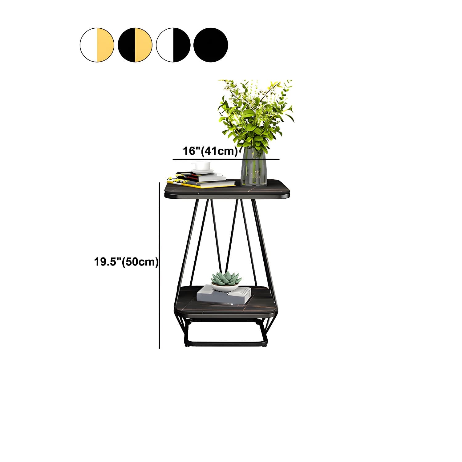 Glam Metal Night Table Stone Top 24'' Tall Open Storage Nightstand with Legs - image 16