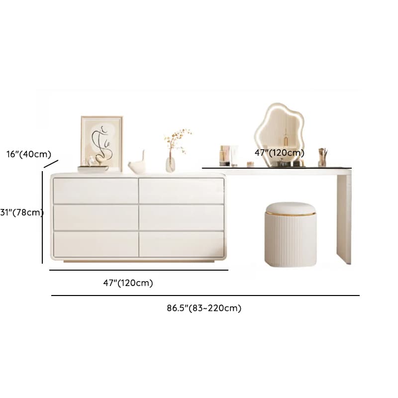 Large White/Transparent Vanity Set with 6 Drawers, Polymer/Lumber Frame, Lighted Mirror, and Scalable Chair - image 17